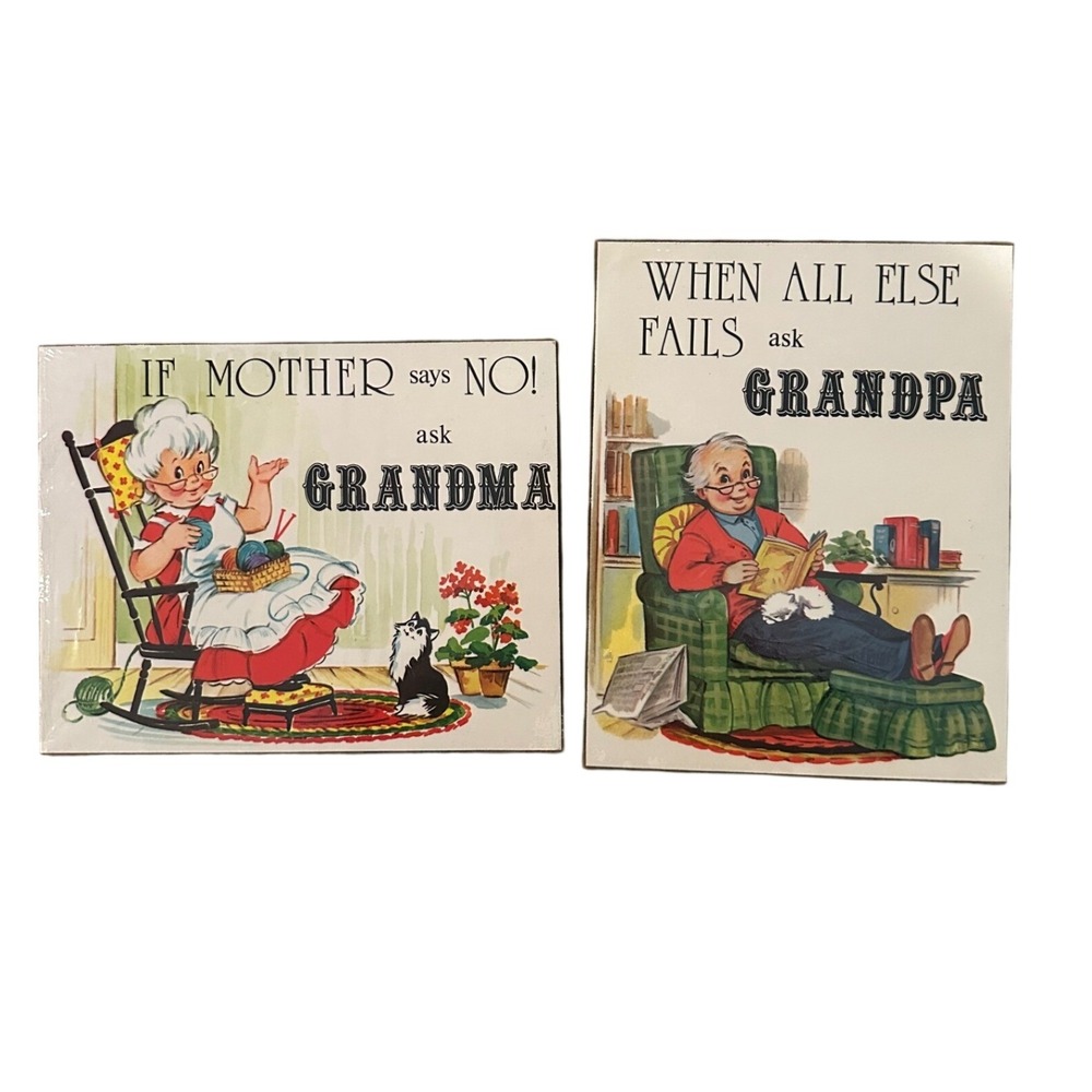 Vintage 1976 Russ‎ Berrie Living Quotes Grandma Grandpa Wall Plaque Set 448 487